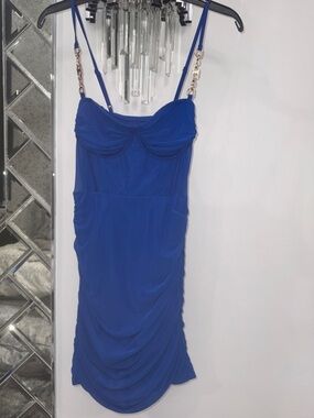 SHEIN Royal Blue Chain-Strap Ruched sheer Bodycon Dress